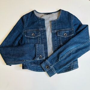 Theory Cropped Denim Jean Jacket Open Front Size 0 EUC